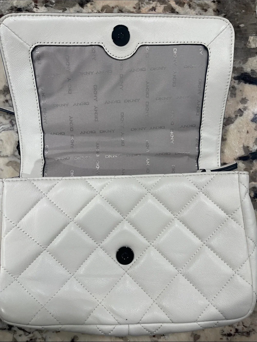 DKNY White Quilted Leather Crossbody with Black Chain Strap